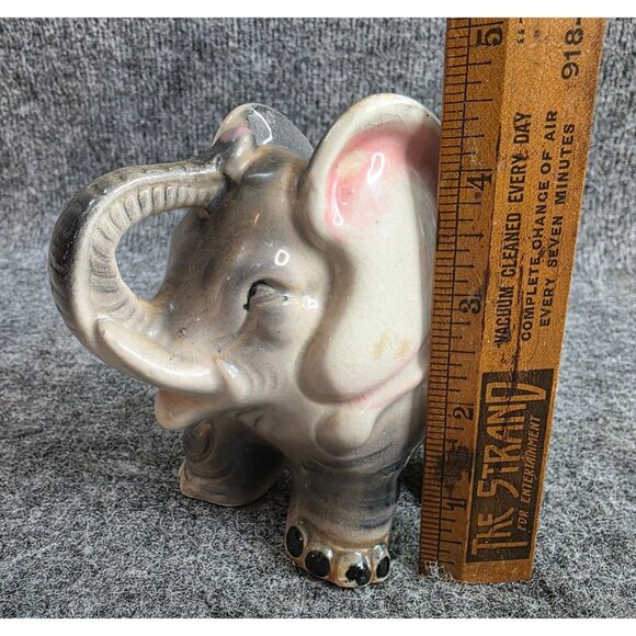 Vtg Ceramic Elephant Figurine Gray And Pink 4.5in Stoneware Decor - Picture 2 of 5